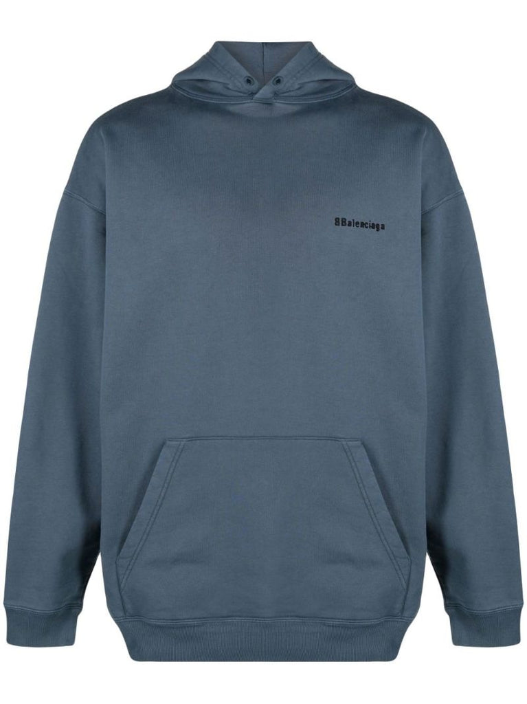 Blue Embroidered Logo Hoodie