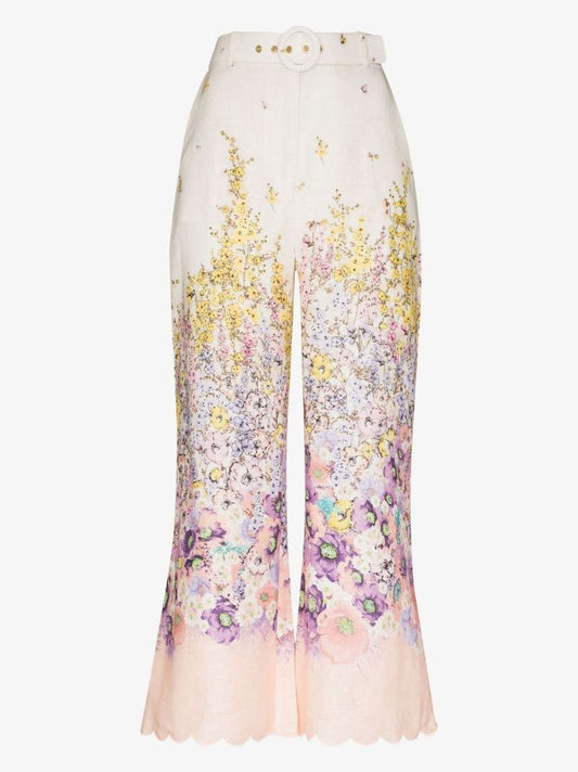 Jude Cropped Floral Print Linen Trousers