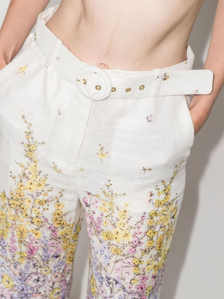 Jude Cropped Floral Print Linen Trousers