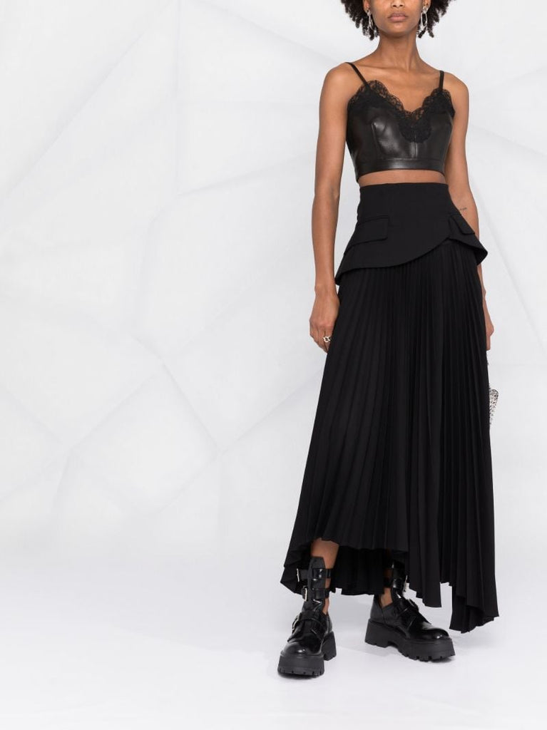 Black Lace-trim Leather Corset Top