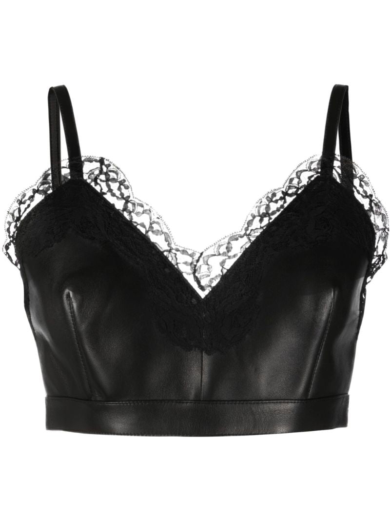 Black Lace-trim Leather Corset Top