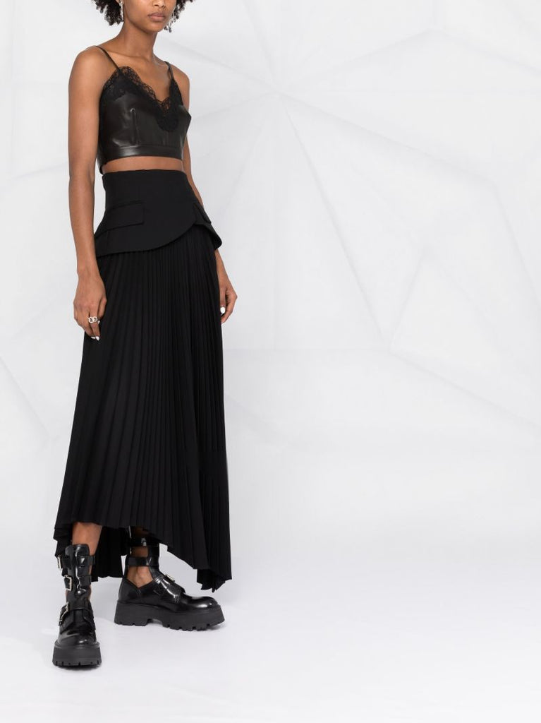 Black Lace-trim Leather Corset Top