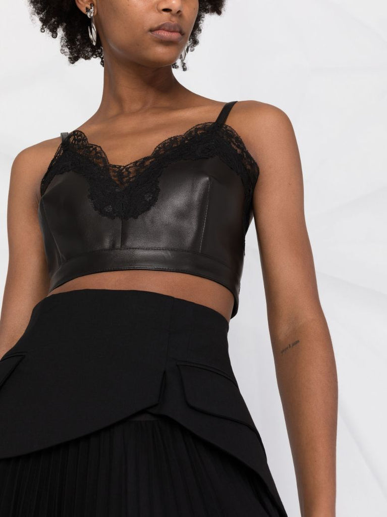 Black Lace-trim Leather Corset Top