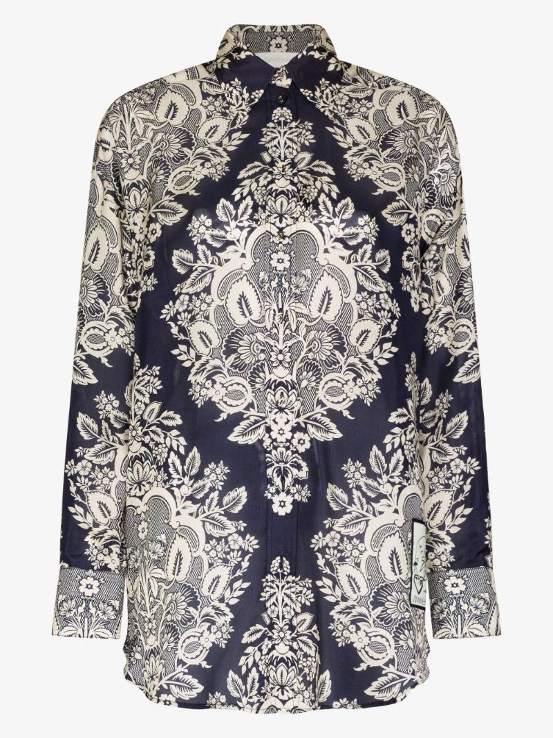 Blue Pattie Paisley Print Silk Shirt