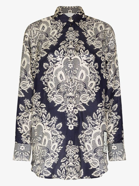Blue Pattie Paisley Print Silk Shirt