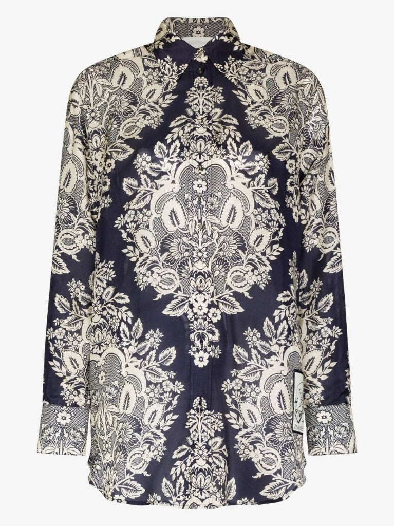 Blue Pattie Paisley Print Silk Shirt