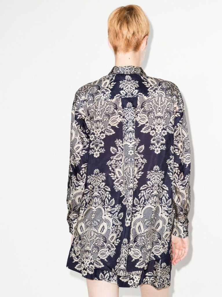 Blue Pattie Paisley Print Silk Shirt