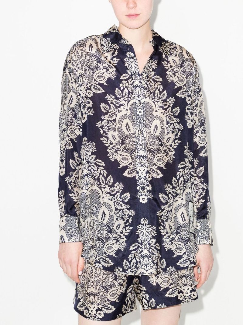 Blue Pattie Paisley Print Silk Shirt
