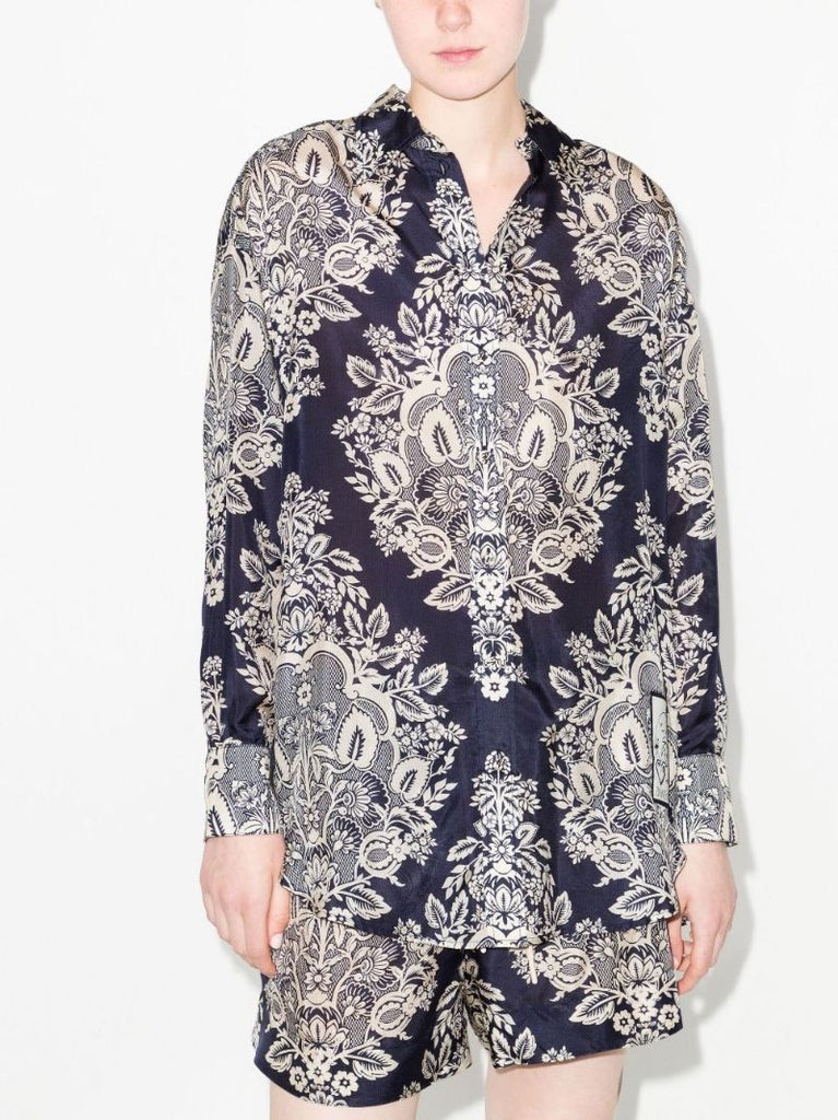 Blue Pattie Paisley Print Silk Shirt