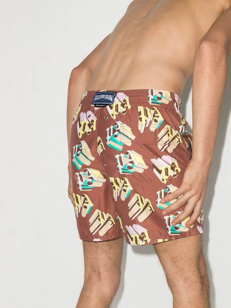 X Vilebrequin Brown Monogram Print Swim Shorts