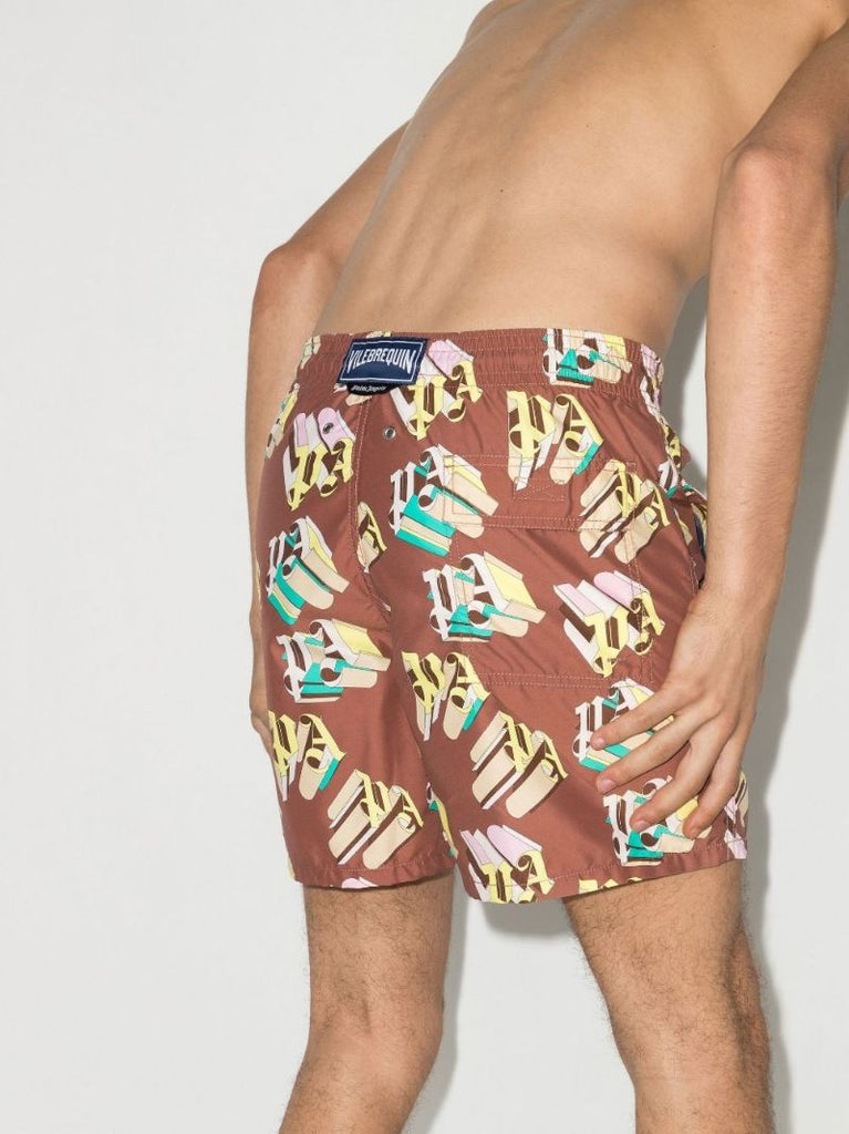 X Vilebrequin Brown Monogram Print Swim Shorts