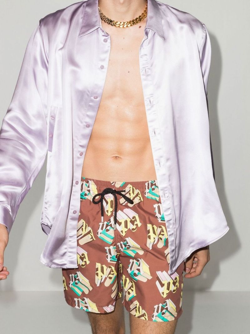X Vilebrequin Brown Monogram Print Swim Shorts
