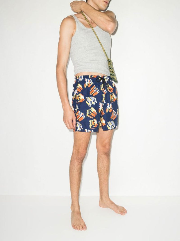X Vilebrequin Blue 3d Logo Print Swim Shorts