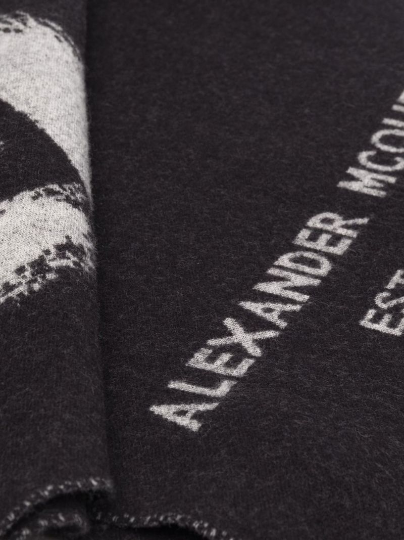 Black Graffiti Logo Print Wool Scarf