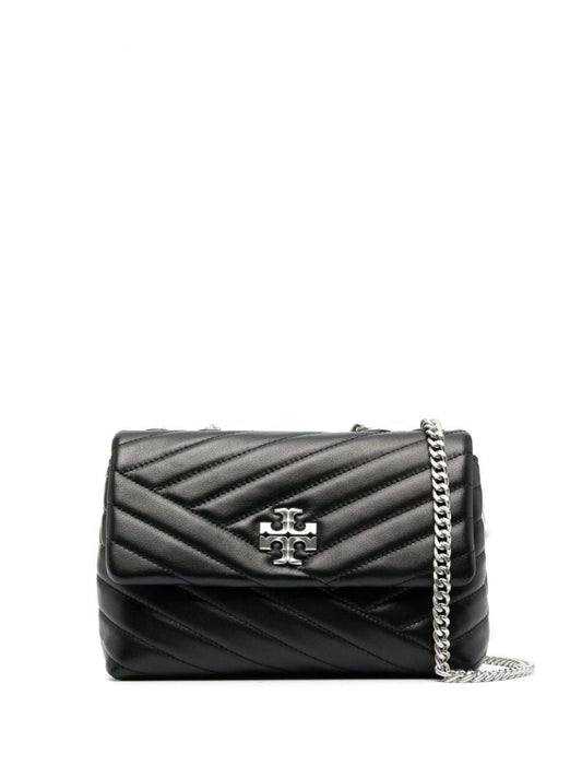 Black Kira Chevron Convertible Leather Shoulder Bag