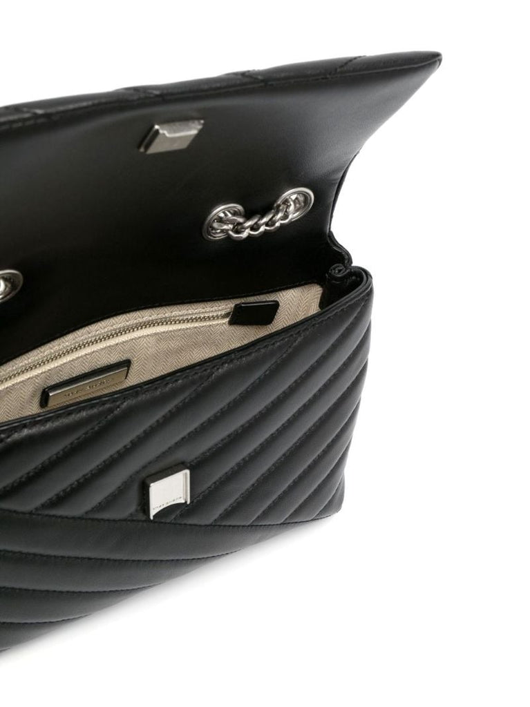 Black Kira Chevron Convertible Leather Shoulder Bag