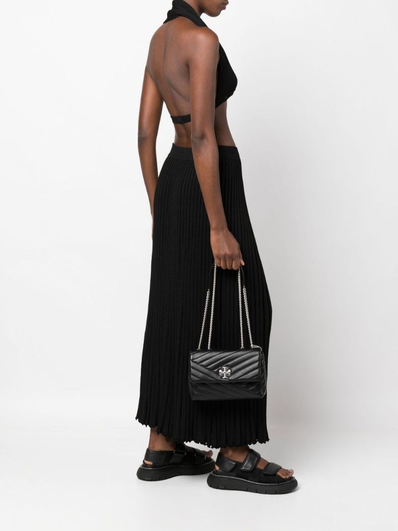 Black Kira Chevron Convertible Leather Shoulder Bag