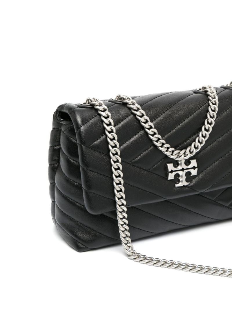 Black Kira Chevron Convertible Leather Shoulder Bag