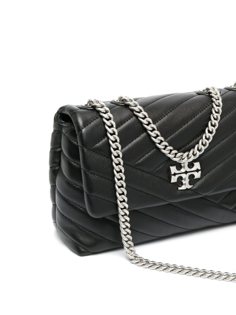 Black Kira Chevron Convertible Leather Shoulder Bag