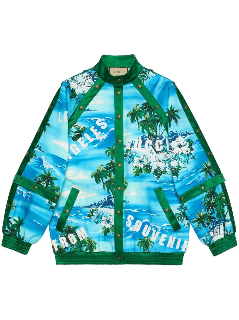 Blue Printed Cotton Bomber Jacket