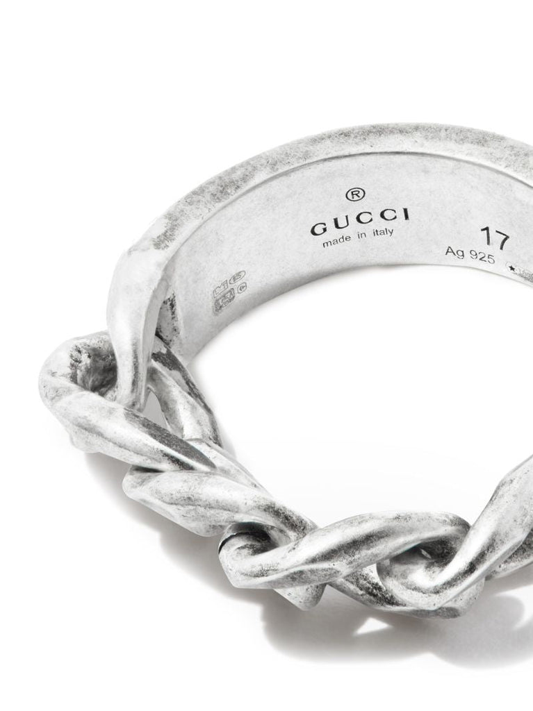Sterling Silver Chain Logo Ring