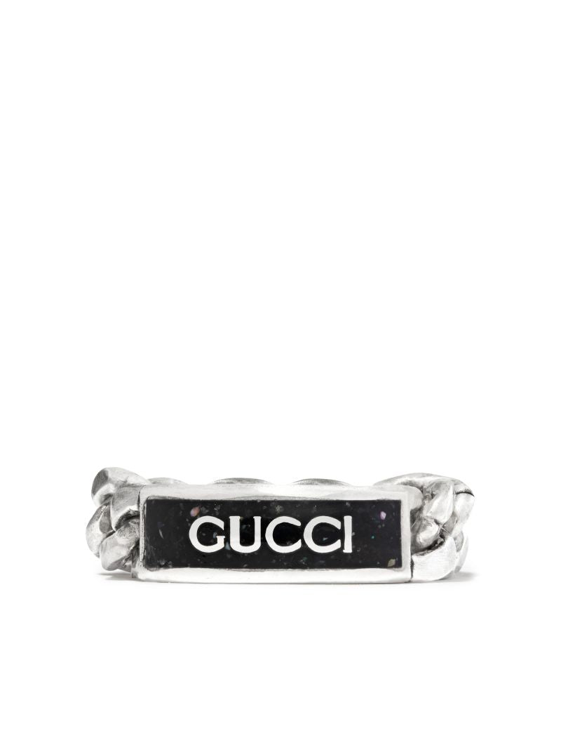 Sterling Silver Chain Logo Ring