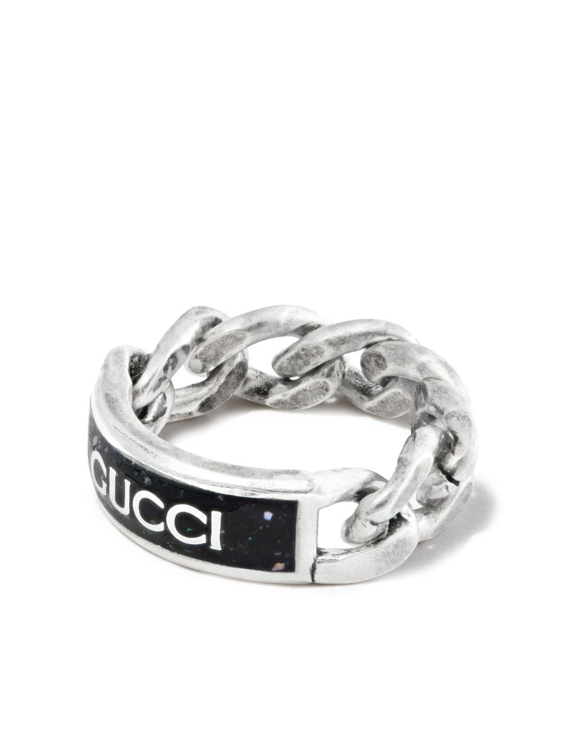 Sterling Silver Chain Logo Ring