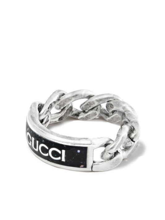 Sterling Silver Chain Logo Ring
