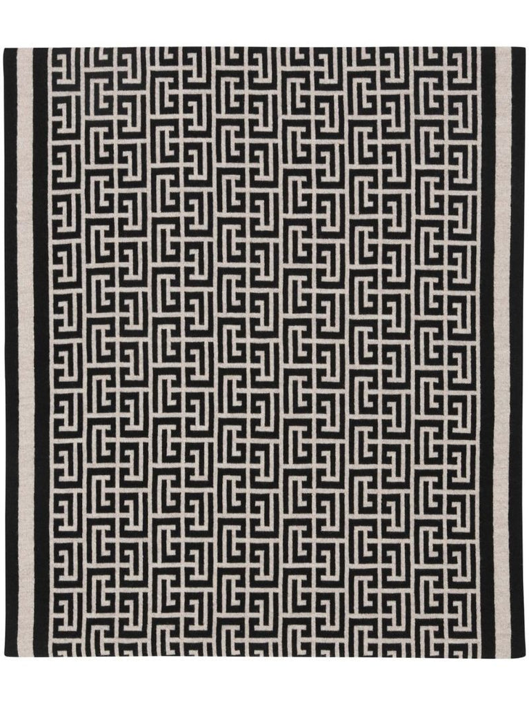 White and Black Monogram Print Wool Scarf