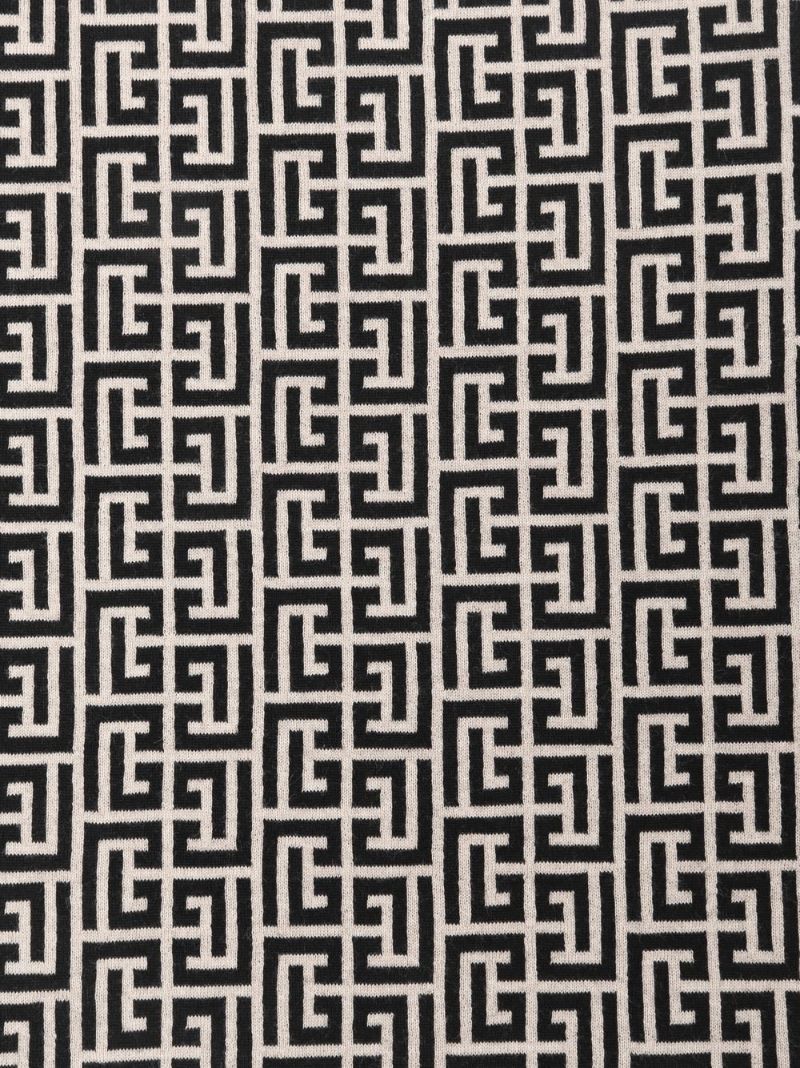White and Black Monogram Print Wool Scarf
