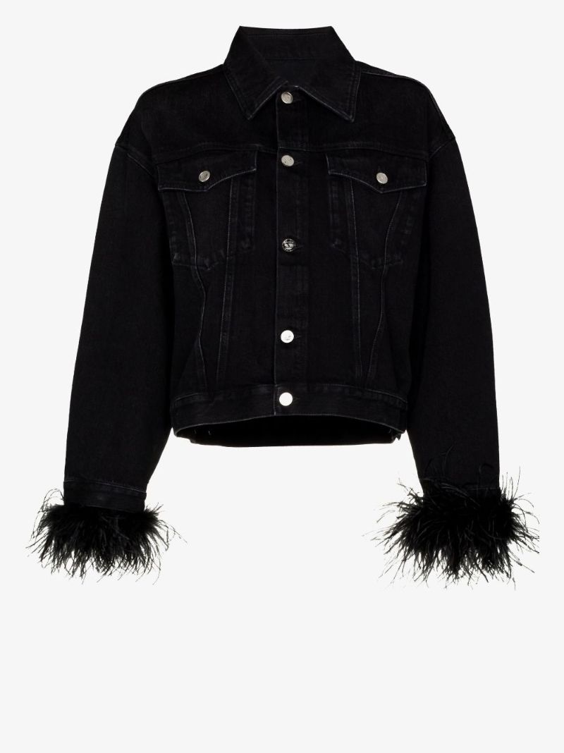 Black Feather Cuff Denim Jacket