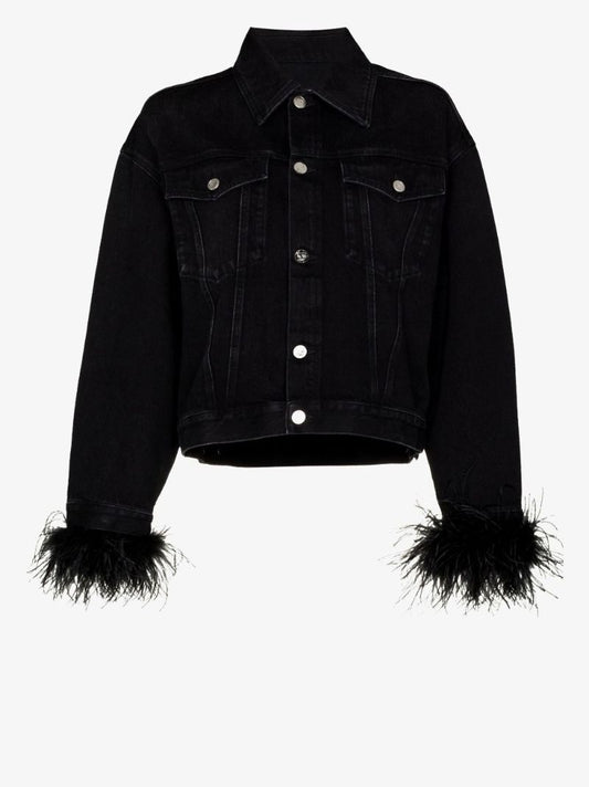 Black Feather Cuff Denim Jacket