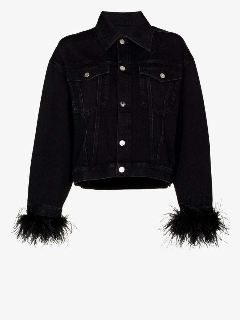 Black Feather Cuff Denim Jacket