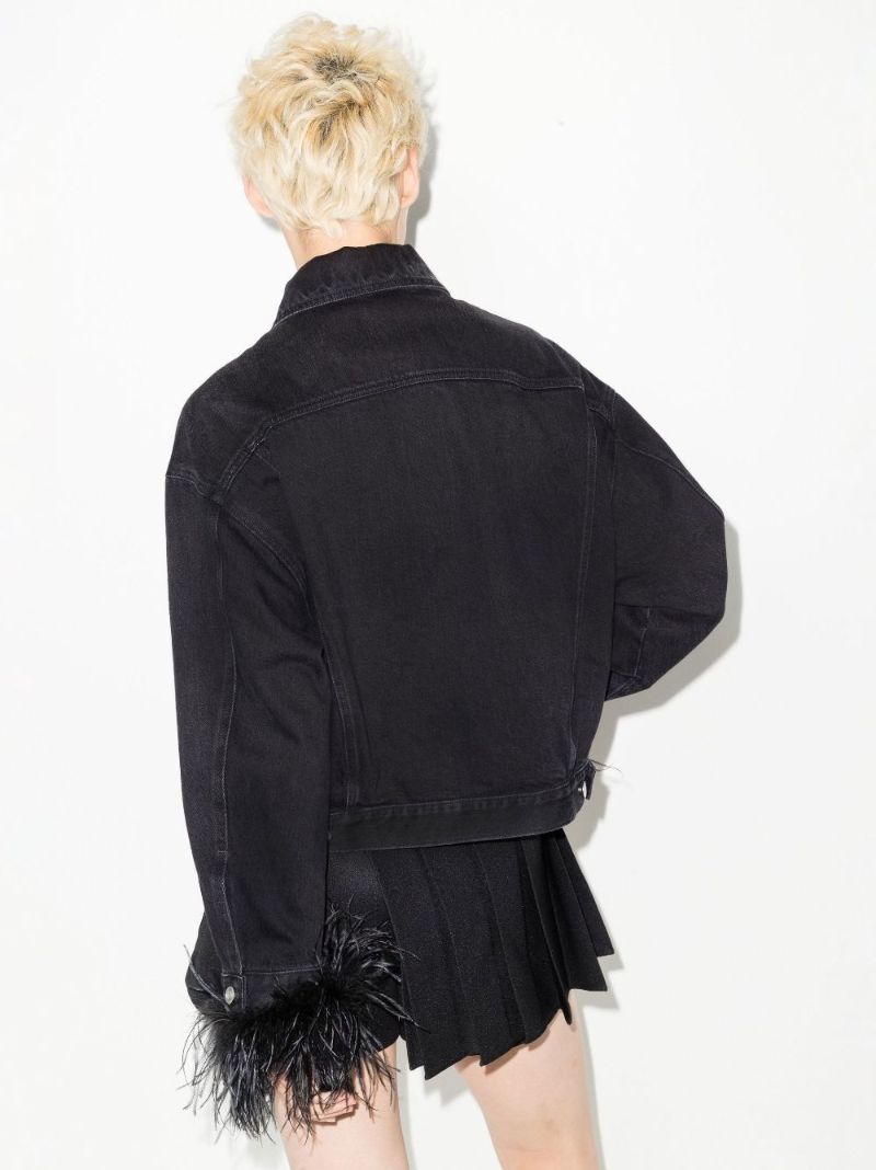 Black Feather Cuff Denim Jacket