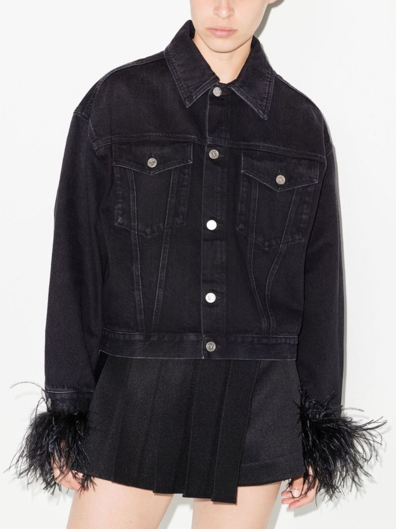 Black Feather Cuff Denim Jacket