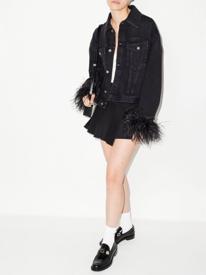 Black Feather Cuff Denim Jacket