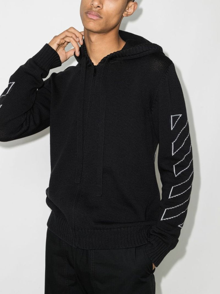 Diag Outline Knitted Zip-up Hoodie