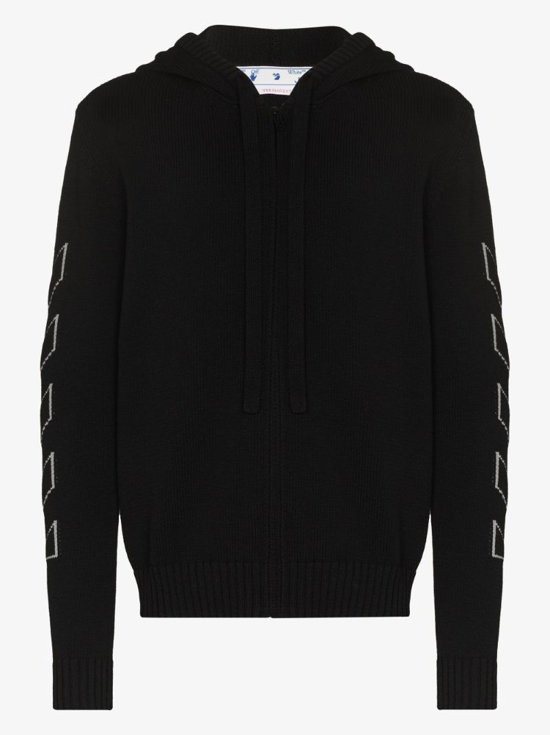 Diag Outline Knitted Zip-up Hoodie