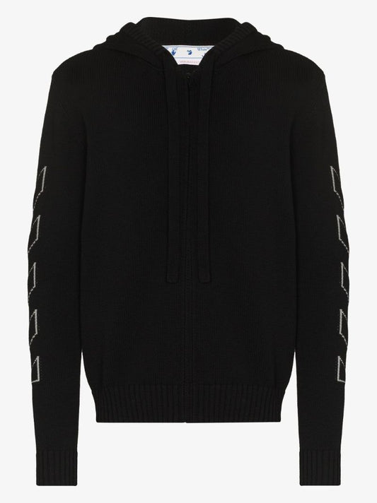 Diag Outline Knitted Zip-up Hoodie