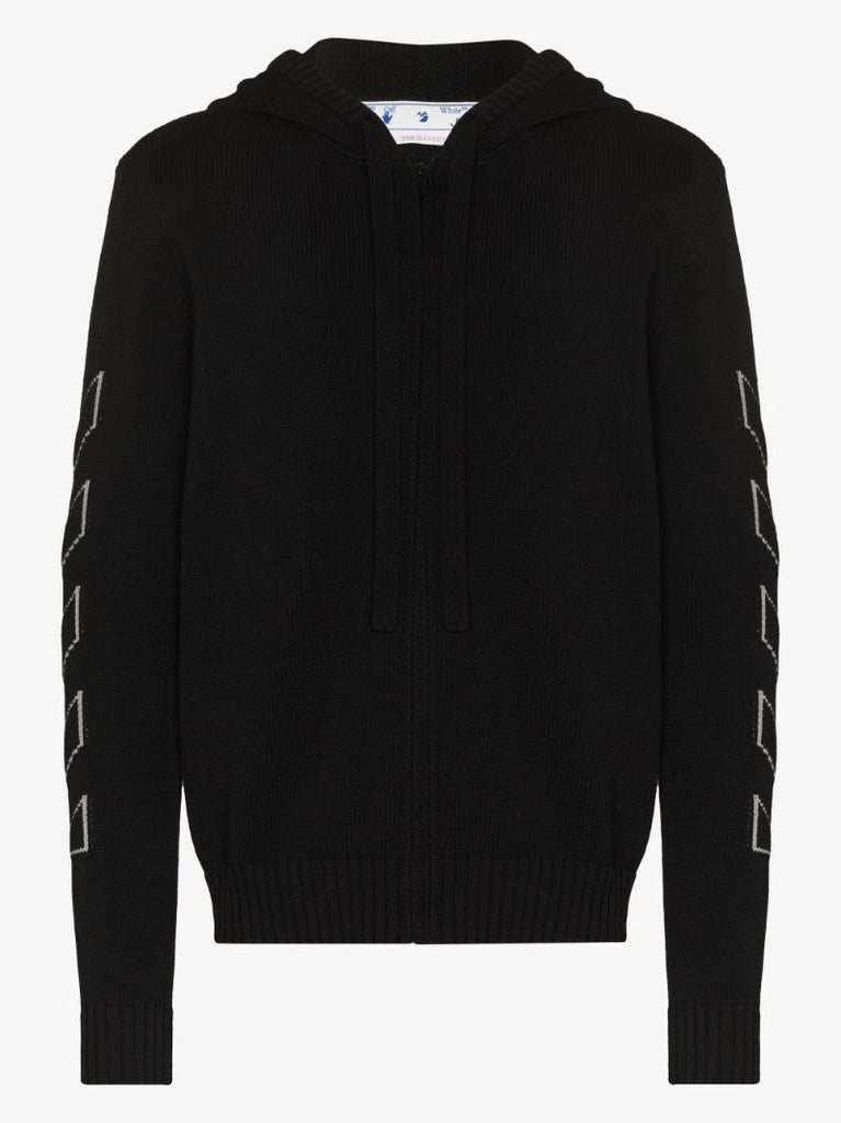 Diag Outline Knitted Zip-up Hoodie
