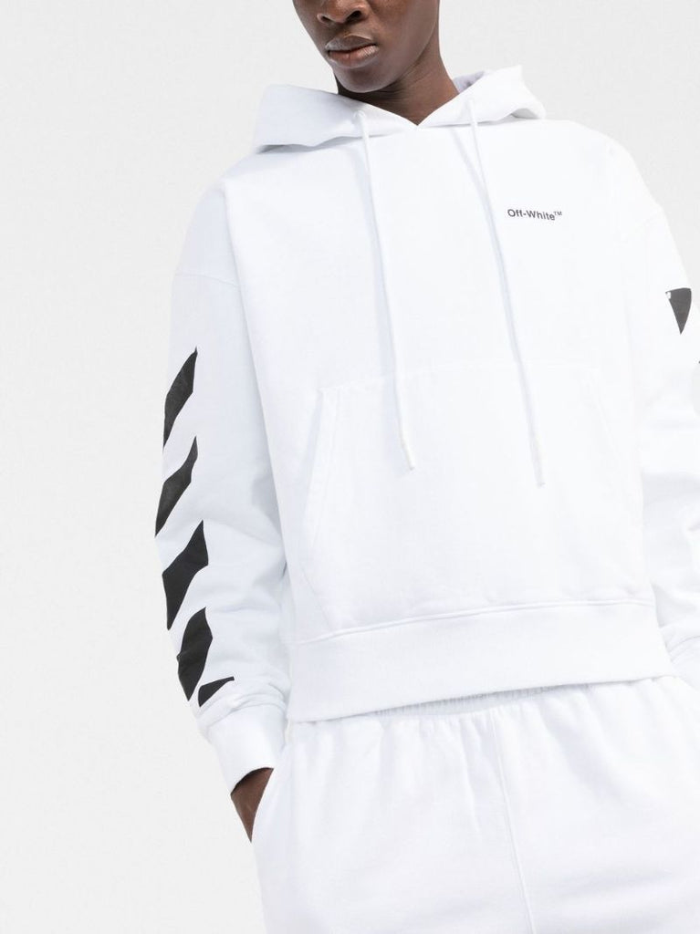 White Diag-stripe Cotton Hoodie