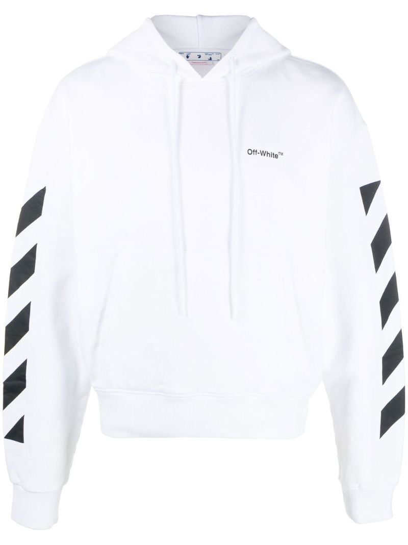 White Diag-stripe Cotton Hoodie