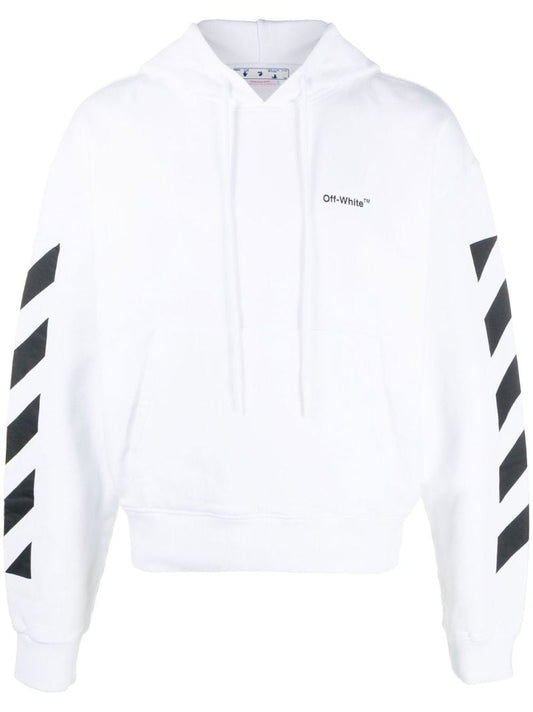 White Diag-stripe Cotton Hoodie
