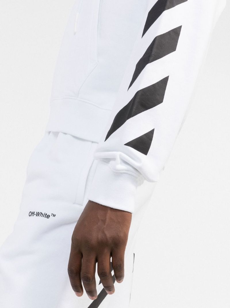 White Diag-stripe Cotton Hoodie
