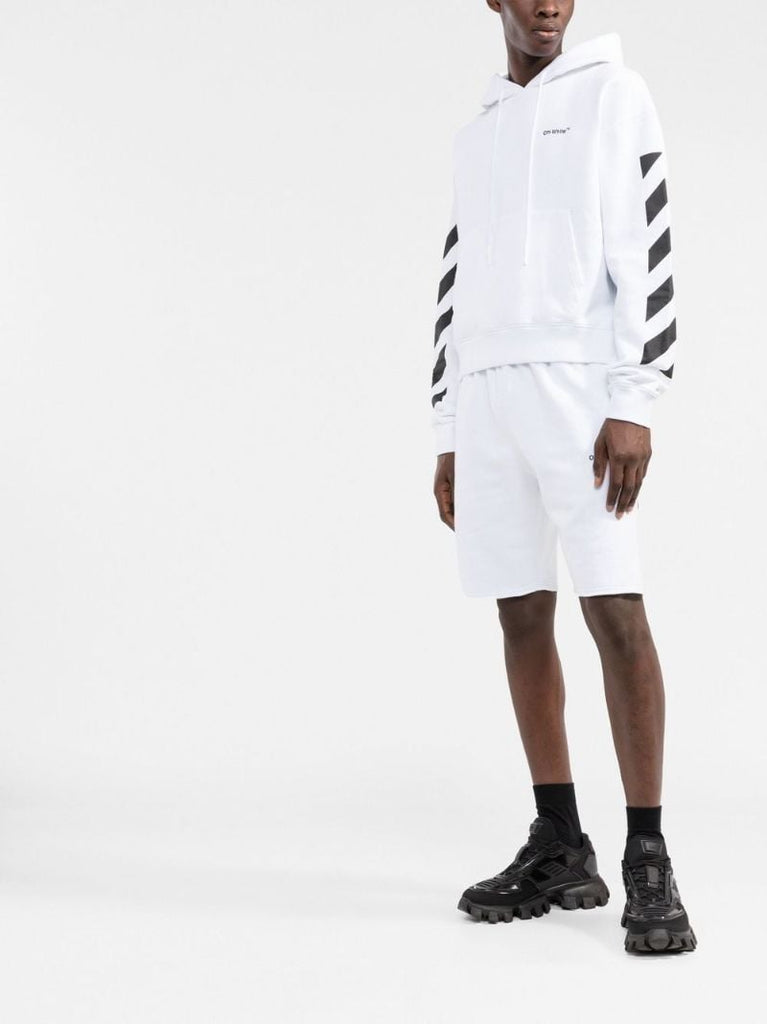 White Diag-stripe Cotton Hoodie