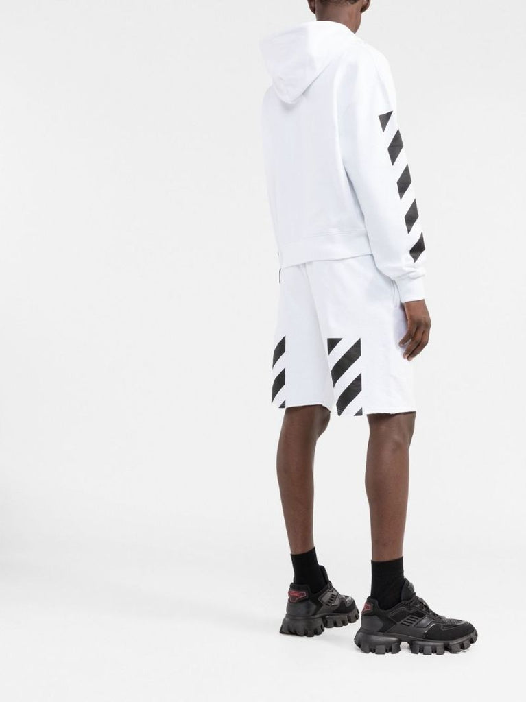 White Diag-stripe Cotton Hoodie