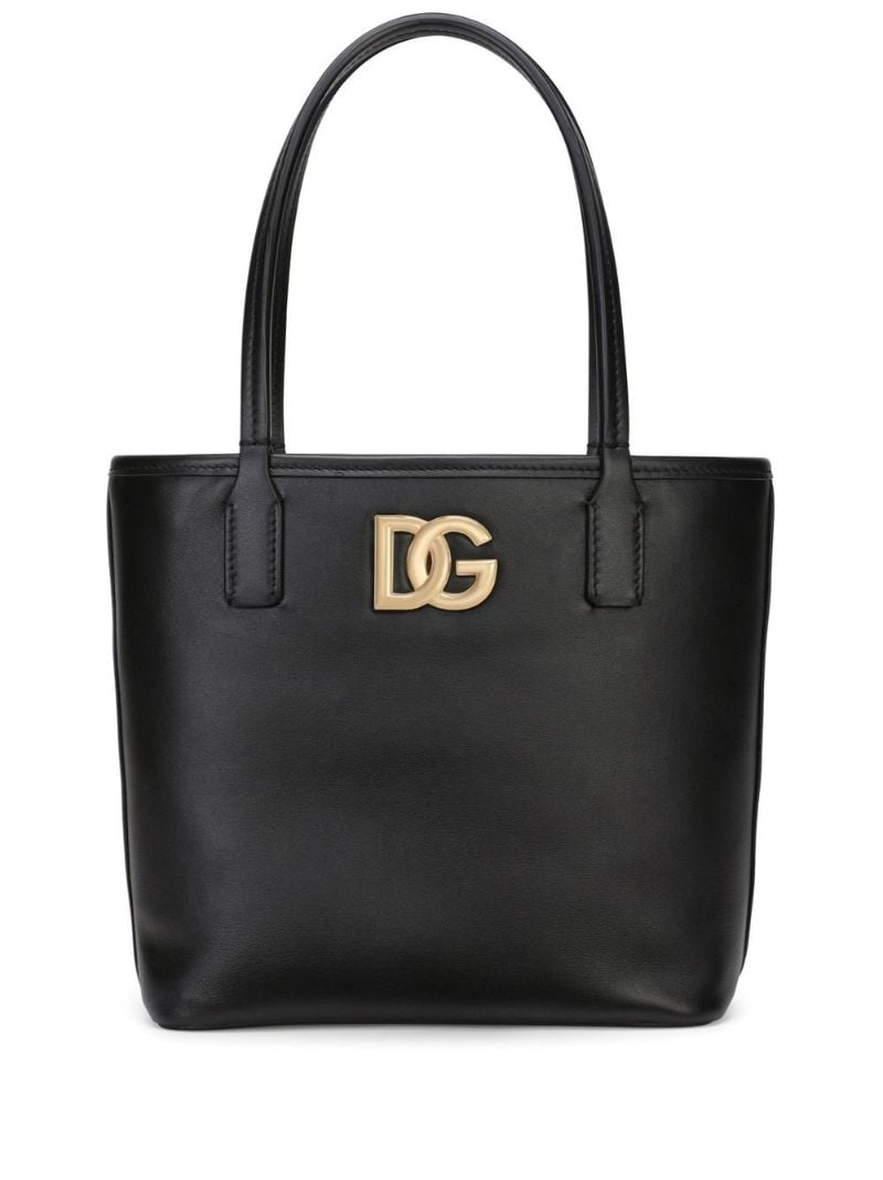 Black Logo Leather Tote Bag