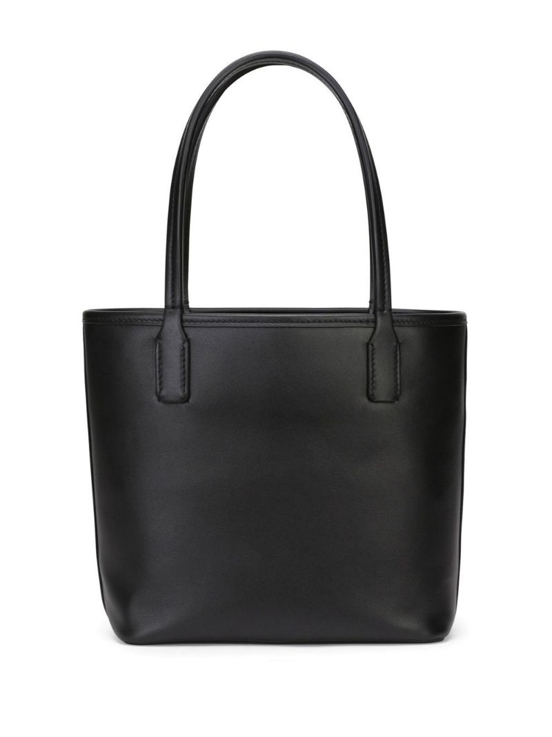 Black Logo Leather Tote Bag