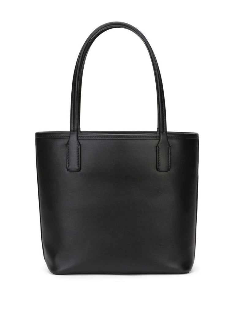 Black Logo Leather Tote Bag