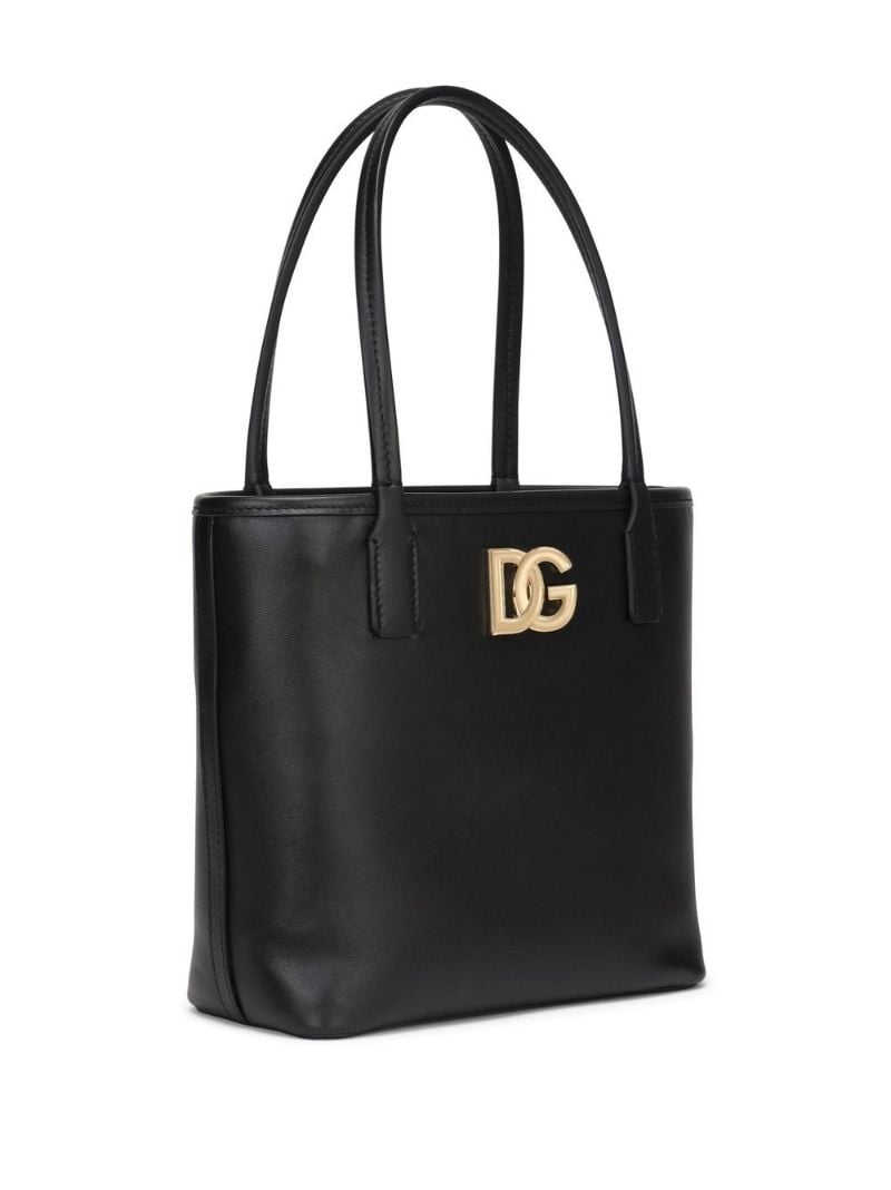 Black Logo Leather Tote Bag